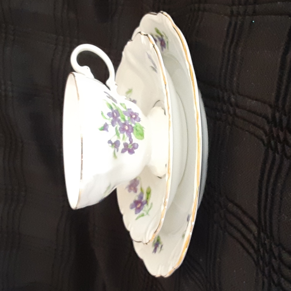 Johann Haviland Violetta 3-pc Set Teacup Saucer Salad Plate Purple Violets  Vtg